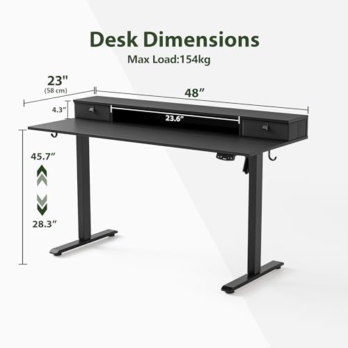 Image of Agilestic 48 x 24 Inches Electric Standing Desk with 2 Storage Drawers, Adjustable Height Sit and Stand Computer Table with Splice Board, Black