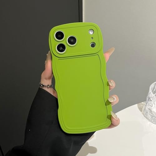 Coque iPhone 14 Pro verte silicone rigide design vagues chic