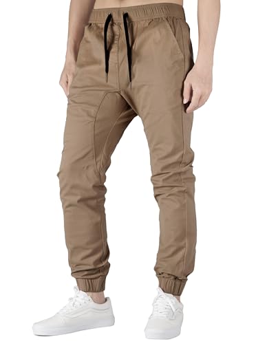 ITALYMORN Mens Slim Fit Joggers with Pockets Tapered Casual Pants (Dark Khaki, Small)