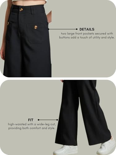 Image of LERIYA Fashion Trousers for Women - High Waist Korean Style Pants | Flared Formal Office Wear & Casual Parachute Cargo with Utility Pockets