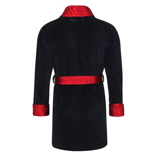 Cliveden British Short Velvet Navy Smoking Jacket - Burgundy Piping (XL)2