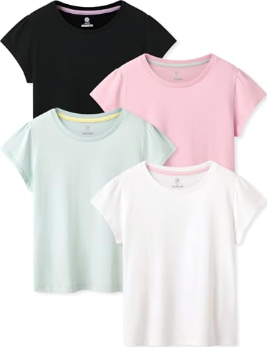 Image of LAPASA Boys & Girls Cotton T-Shirts 4 Pack Tagless Tees for 3T-13Y Kids K01 | Ribbed Crewneck Short Sleeve Undershirts for Toddlers and Teens. Soft, Breathable, Ideal for School /Daily Wear /Sport