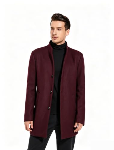 Image of FTCayanz Mens Trench Coat Wool Blend Single Breasted Overcoat | Stand Collar, Fall Slim Fit Top Coat, Winter Warm Coats for Men, Business Work Formal Casual Jacket, Daily Outwear