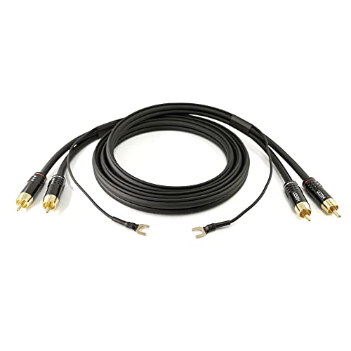 Selected Cable 1m NF Phonokabel geschirmt mit langem Erdungskabel von 110cm für Plattenspieler 2 x 0,35mm² Cinch Audiokabel vergoldete Stecker HI-CM06 - SC81-K3-BLK-0100