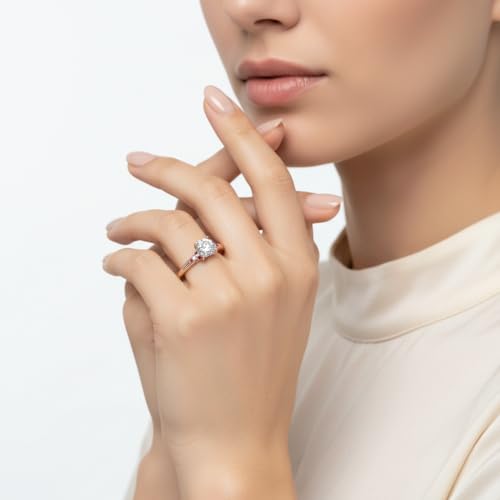 Image of Choose Your Gemstone Petite Dome Engagement Ring Rose Gold Plated Round Shape Petite Engagement Rings Everyday Jewelry Wedding Jewelry Handmade Gifts for Wife US Size 4 to 12