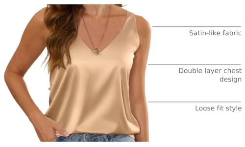 Image of Mawor Satin Tank Tops for Women Loose Fit Sleeveless V Neck Cami Camisole Blouses Shirt Top