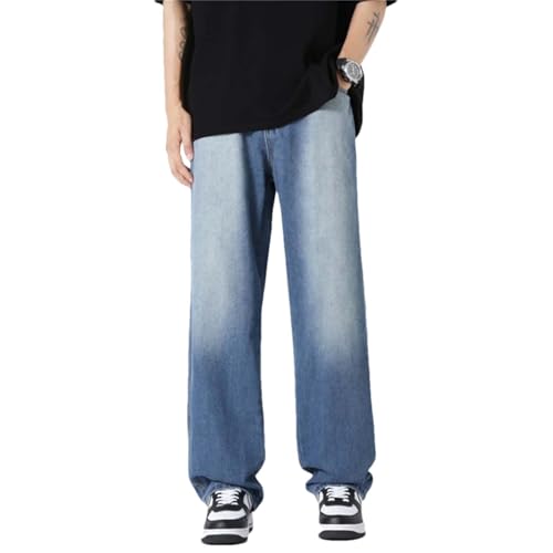 Hndudnff Men's Summer Casual Wide Leg Jeans Loose Straight Distressed Trendy Long Denim Pants