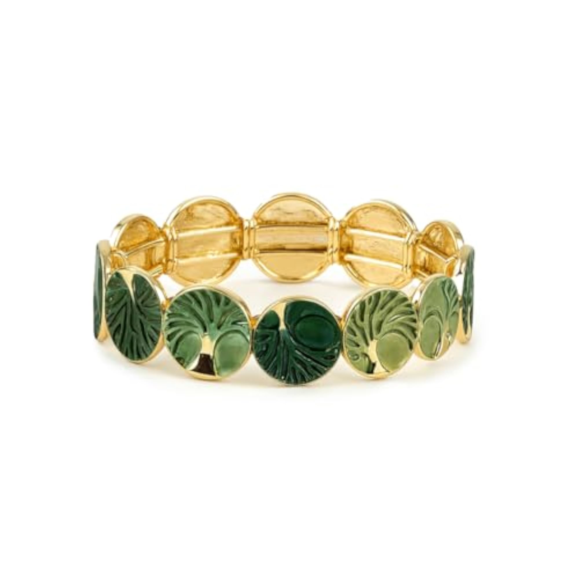 Women's Verdant Forest Gold Enamel Bracelet, Elegant Design
