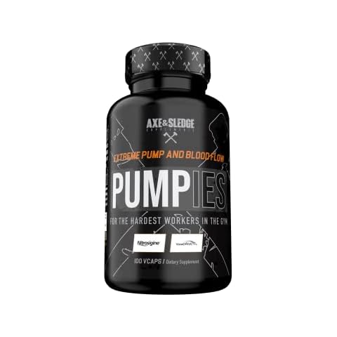 Axe & Sledge Supplements PUMPIES Nitric Oxide Booster with VasoDrive-AP and Nitrosigine, Increase Pumps, Performance, and Recovery, 20 Servings, 100 Capsules Cover