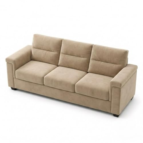 Image of FURNY Parker 3 Seater Fabric Sofa Set with Velvet Finish | Durable Comfort | Ideal for Living Room | Modern Design (Beige)