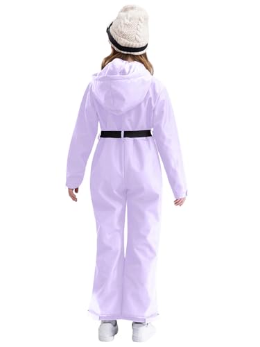 Jugaoge Kids Girls One Piece Windproof Snowsuit Zip Up Hooded Snowmobile Snowboard Jumpsuit with Belt Ski Suit2