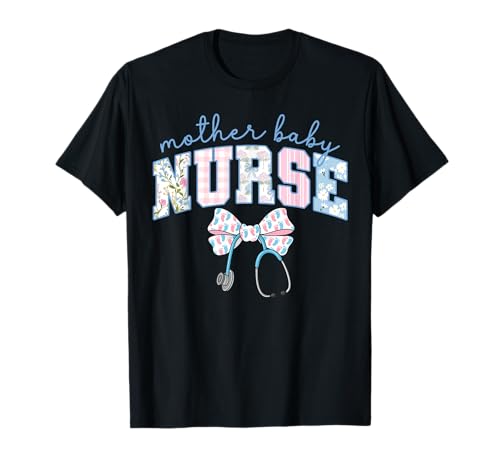 Mother Baby Nurse Team Coquette Blue Stethoscope Bow Doctor T-Shirt