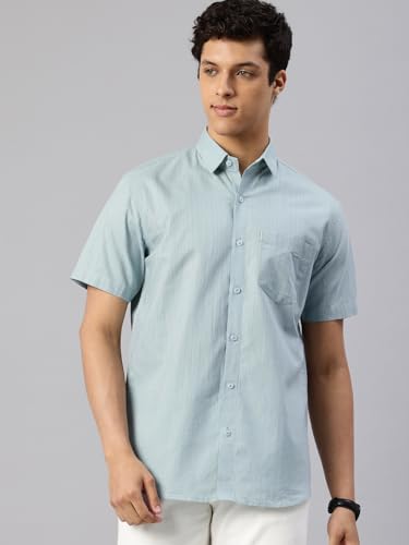 Image of Majestic Man Men's Pure Cotton Dobby Weave Checks Slim Fit Half Sleeve Casual Shirt