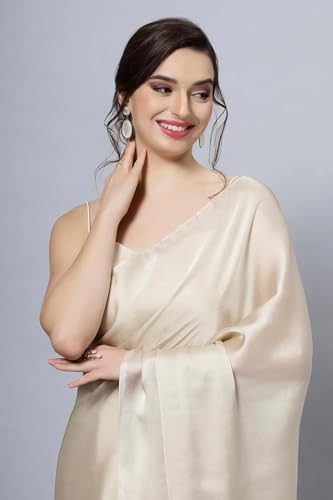 Image of FABIAN FASHION Women's Solid Japan Satin Silk Saree With Unstitched Blouse Piece for Wedding Saree