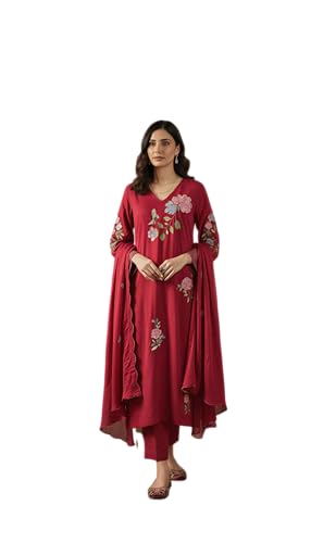 Ensemble Kurta Chanderi JD-TANVIKA pantalon brodé soie femme taille M