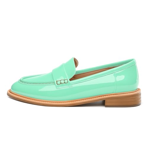 Image of JUSTDANNI Loafers for Women Slip On Shoes with Round Toe 1.2-Inch Low Chunky Block Heel Patent Comfortable Casual Dress Pump Shoes for Wedding Party Work Shopping Dating