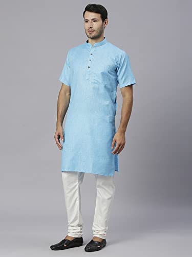 Image of Rajubhai Hargovindas Men's Pure Cotton Woven Design Half Sleeve Kurta