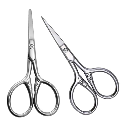 PLAFOPE 2個眉毛カットハサミ ステンレス製美容はさみ 小型トリマーはさみ 男性用ひげ 口ひげ 鼻毛 整形用ツール 耐久性設計