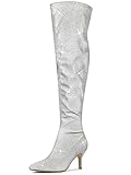 Allegra K Women's Glitter Pointed Toe Stiletto Heels Over the Silver Knee High Boots 8 M US