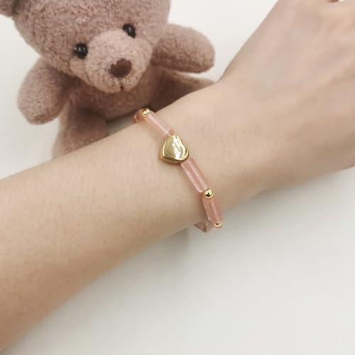 Image of Cuboid Love Elastic Bracelet, Crystal Energy Stone Anxiety Relief Yoga Jewelry for Women Male (Heart-shaped Charm Can Be Customized Name)