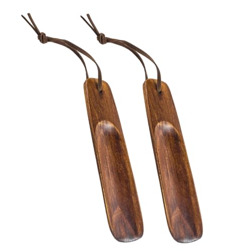 WRITWAA 2 Piezas herramienta de calzador levantamientos de talón zapatos de los hombres calzador pequeño zapato pegajoso levantador de zapatos calzadores de madera Iniciar sesión Brown