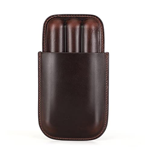 Hiram Estuche de Cigarros de Cuero Genuino Humidificador Portátil Multifuncional para Viajes Bolsa de Cigarros y Pipa de Tabaco para Hombres, 16*10.8*2cm, Estilo retro