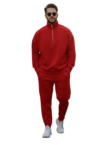 Image of Mack Jonney Solid Half Zipper Track Suit for men | Co-ord Set | Warm Fleece Tracksuit Set | Full Sleeve Sweatshirt
