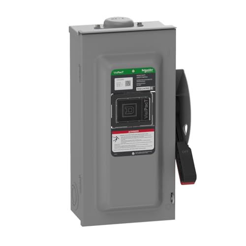 Square D by Schneider Electric VHU363RB VisiPact Heavy Duty Safety Switch with Viewing Window and Red (On) and Black (Off) Indicators, Unfused 3 Pole, 100A, 600VAC/600VDC, Type 3R