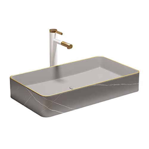 Fregaderos de baño de cerámica con diseño de lavabo sobre encimera rectangular 2
