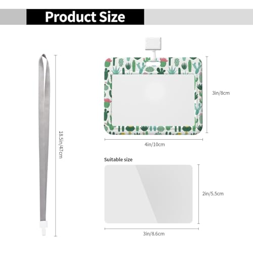 Double-Sided Sliding Cover ID Badge Holder Hard Plastic Case with Clear Window Card Protector Pouch for Office ID Credit Cards Prickly Cactus3
