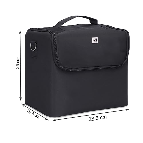 Image of NFI essentials Large Makeup Case, Professional Beauty Train Case Bag, Vanity Travel Brush Case with 4 Trays and Strap, Large Storage Make up Box Cosmetic Organizer