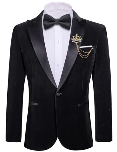 Barry.Wang Velvet Mens Blazer Mardi Gras Sport Coat Brooch Regular Fit Tuxedo Peaked Lapel Suit Jacket Carnival Parade