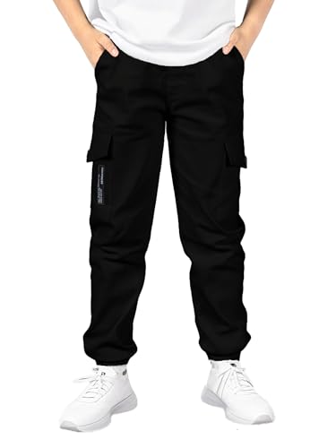 Boys Cargo Joggers Elastic Waist Pants Kids Twill School Jogging Trousers Bottoms