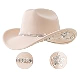 Jastore Kids Girls Boys Bling Rhinestone Western Cowgirl Hat Sparkly Star Disco Cowboy Hat (US, Age, 5 Years, 10 Years, Beige)