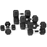 WF Athletic Supply Rubber Encased Hex Dumbbells with Rubber Grip Contoured Handle for Muscle Toning, Strength Building & Full Body Workout
