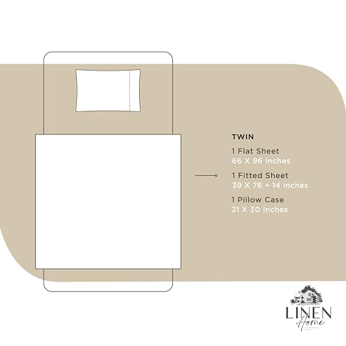 Image of Linen Home 100% Cotton Percale Sheets Twin Size,Light Taupe, Deep Pocket, 3 Pieces Set - 1 Flat, 1 Deep Pocket Fitted Sheet and 1 Pillowcase, Crisp Cool and Strong Bed Linen