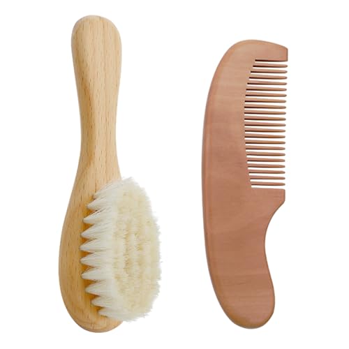 Infant Hair Brush Portable Wooden Handle Hair Brushes Caps Hair Comb Bath Soothing Brush For Newborns