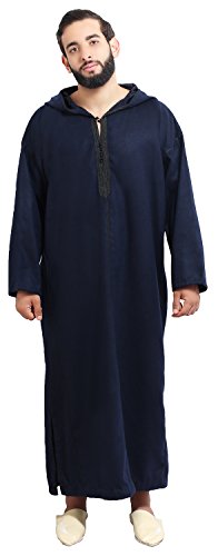 Moroccan Men Djellaba Handmade Winter Cotton Delicate Embroidery Navy Large to X-large2