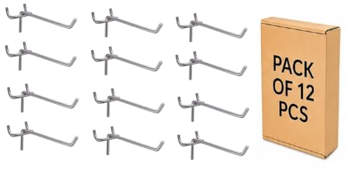 Image of Q1 Beads 12 Pack 8 inch Heavy Duty Pegboard Kit Peg Hooks for 1 inch Spaced Pegboards, Utility Hooks for Wall Organizing in Home or Garage (Chrome, 8 inch, 12 Pcs)