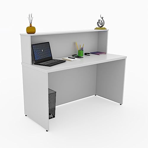 Balcão Atendimento Para Recepção 120x60cm Uso Profissional em Consultórios, Escritórios, Lojas e Home Office, Tampo MDP 30mm, Acabamento em ABS Netmobil (Branco)