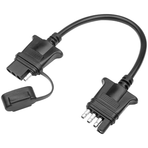MECMO 4-Pin Flat Trailer Extension Cable 12 inch, Heavy Duty 18AWG Copper 4 Way Trailer Wiring Connector Harness Vehicle-Side Trailer-Side 4 Prong Trailer Light Plug Trailer Hitch Wire Extension 1ft Cover