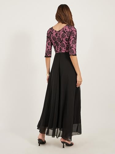 Image of Miss Chase Women's V-Neck Full Sleeve Self Design Lace-Overlaid Georgette Maxi Dress