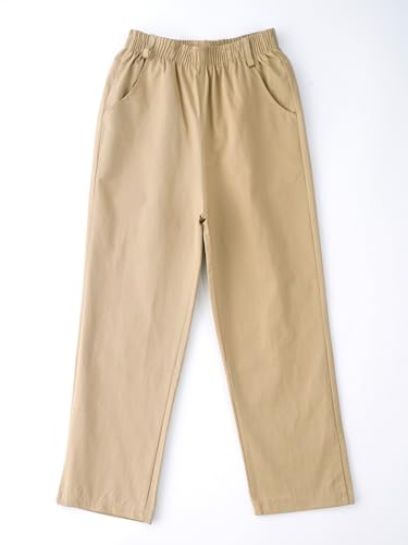 Hularka Kids Boys School Uniform Straight Leg Pants Solid Color Casual Elastic Waist Pull On Trousers with Pockets4