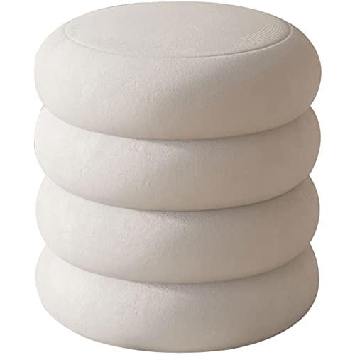 Taburete giratorio para tocador con tapizado blanco de tela 2