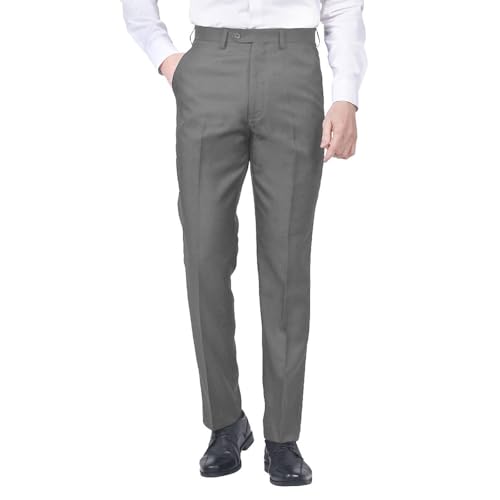James Holton Mens Straight Fit Stretch Waist Trousers Formal Smart Work Pants Waist 50 & 27 Leg Grey