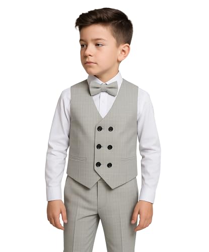 SIRRI Boys Cotton Double-Breasted Vest Suit 4 PC Set Page Boy Formal Outfit