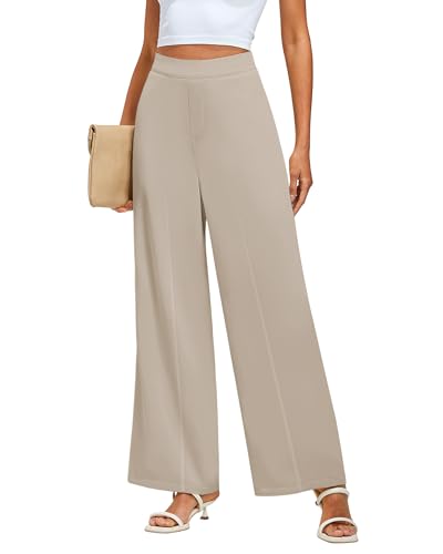 GRAPENT Wide Leg Dress Pants Women High Waisted Pull On Business Casual Work Pants Elastic Waist Dressy Trousers Pockets