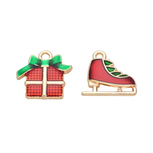 Image of VIDRIO Pack of 80 Christmas Gift and Skates Enamel Charms Gold Plated Colored Pendants Accessories for Necklace Bracelet Jewelry Making DIY Crafting