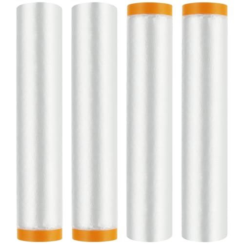 Image of 4 Rolls 10 x 66 Feet Plastic Sheeting, Painters Plastic Drop Cloths for Painting, Pre-Taped Masking Film Tape and Drape for Automotive Painting Covering, Furniture Floor Dustproof Cover