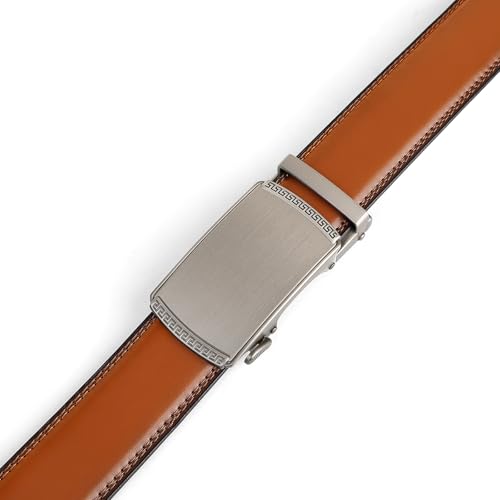 Image of Drowsmen Leather ratchet belt 1 3 /8 inch with Click Sliding Automatic Buckle, Adjustable belt Trim to Fit